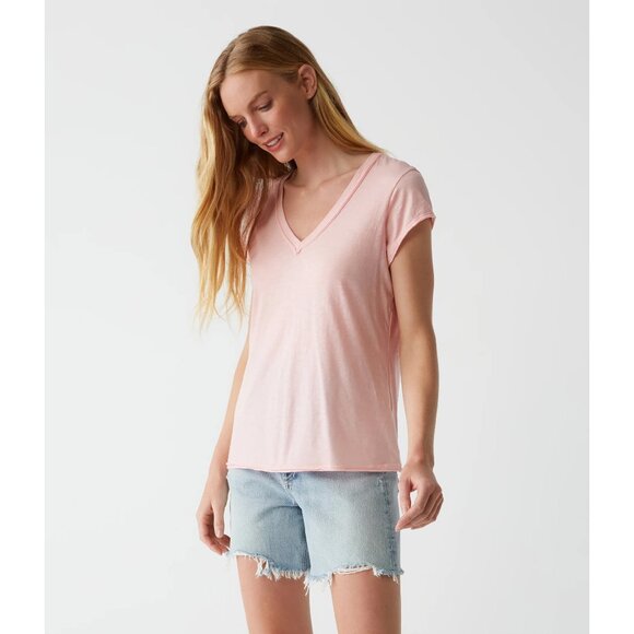 NEW Michael Stars Baxter V-Neck Tee Supima Cotton Grapefruit Pink Medium - Picture 1 of 6